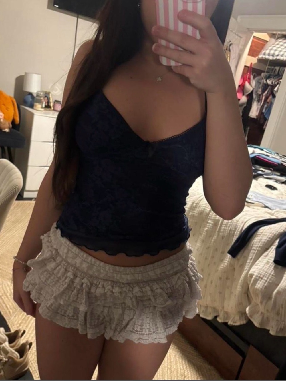 Brandy Melville Navy Lace Cami Tank